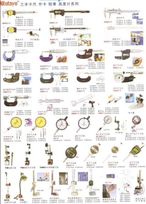 供应日本三丰Mitutoyo量具量规量仪  日本三丰量具量规量仪	  1.	日本三丰测量工具-三丰千分尺      高精度