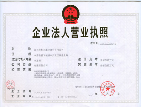 Business license of enterprise legal person 